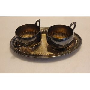 Vtg Oneida Creamer Sugar Tray Set Silver Regency Tea Service MCM Tarnished